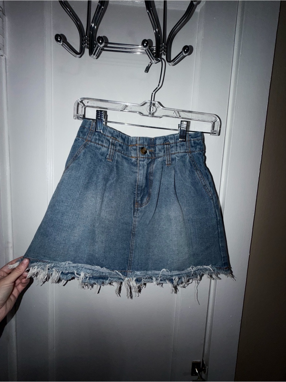 Chelsea & Violet Blue Denim A-Line Skirt with Frayed Hem